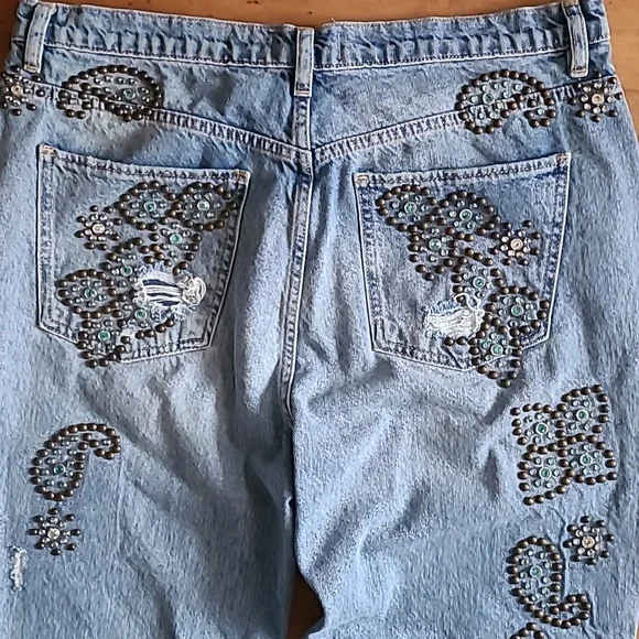 Free People Light Blue Embellished Wide Leg Jeans - Picture 6 of 6